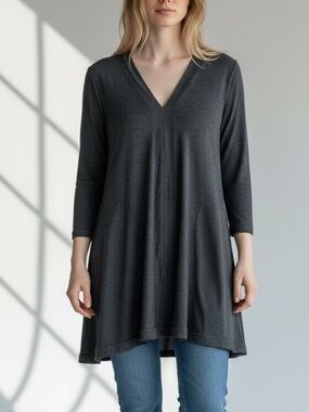 Comfy USA Grey V-Neck Long Sleeve Tunic Sz M